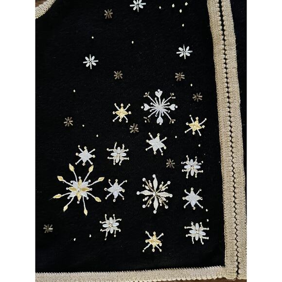 Vintage Snowflake Sweater Zip Vest Fall Winter Christmas Party Festive Beaded - Picture 10 of 12